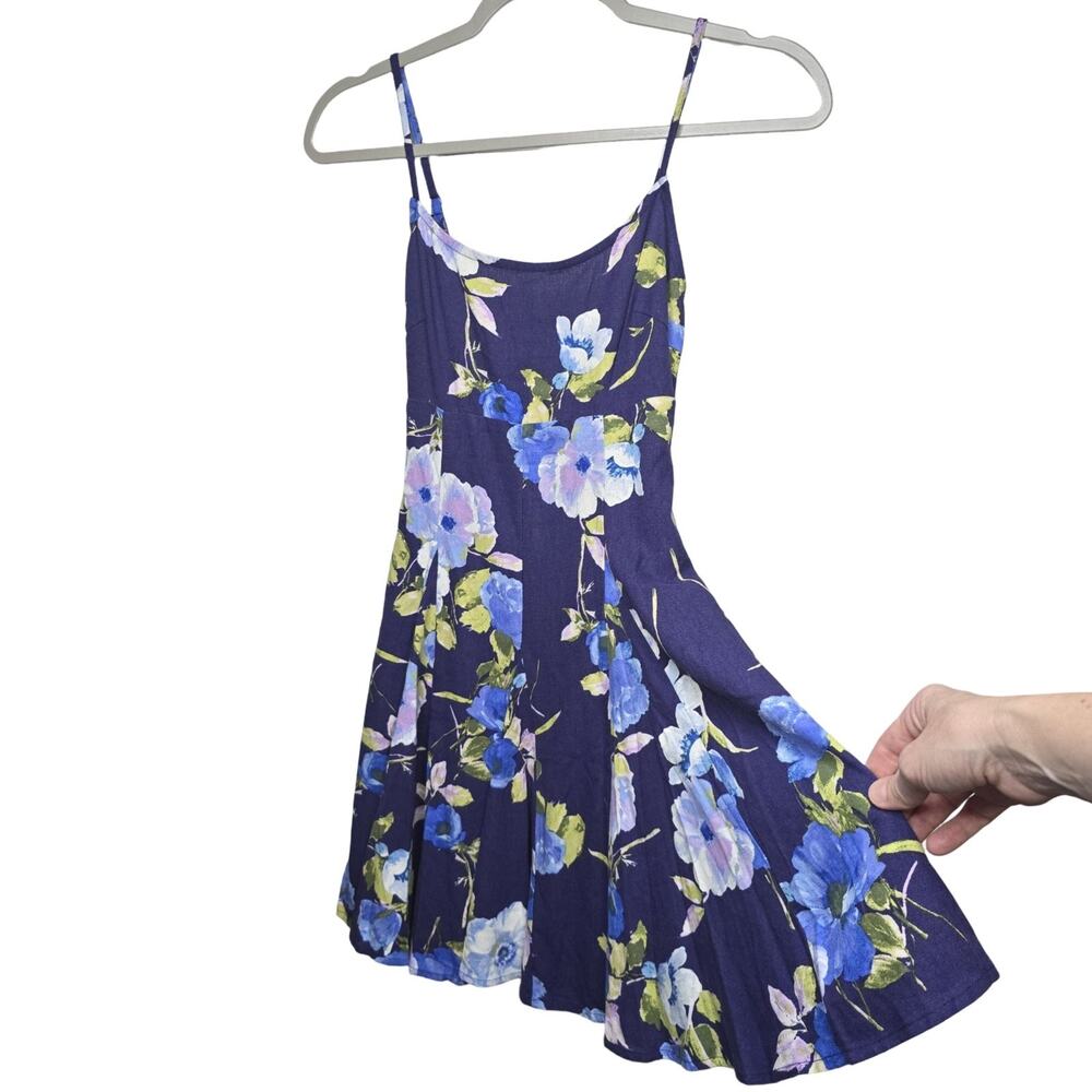 Lulus Mini Dress Womens XS Blue Floral Linen Blend Fit Flare Cottagecore NWT - Picture 9 of 16